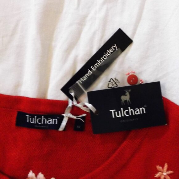 Womens Tulchan Hand Embroidered Red Cardigan Sweater "Dizzy Daisy" - Sz XL - NEW - Picture 3 of 3